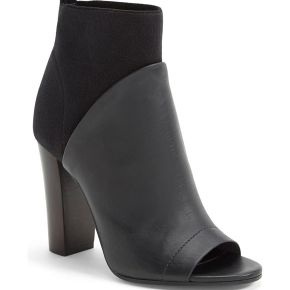 Vince Shoes - Vince Aren Black Wool Leather Peep Toe Boots